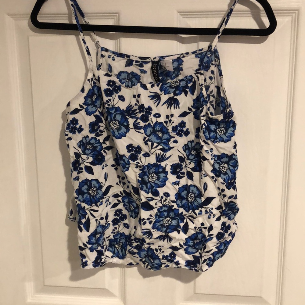 white and blue floral tank top